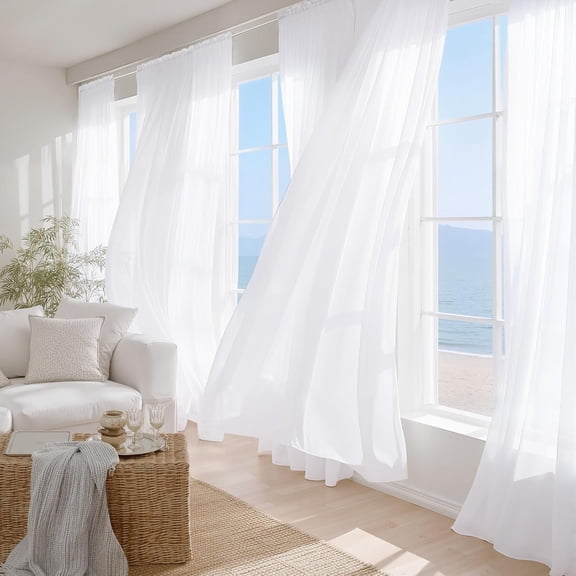 White Sheer 96 inches Long Curtains for Living Room, Rod Pocket Lightweight Drapes Voile Sheer Air & Breathable Window Treatments for Bedroom, W42 x L96, 2 Panels