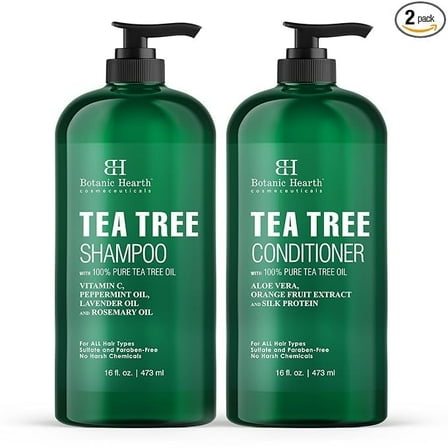 Botanic Hearth Tea Tree Shampoo and Conditioner Set - with 100% Pure Tea Tree Oil, for Itchy and Dry Scalp, Sulfate Free, Paraben Free - for Men and Women - 2 bottles 16 fl oz each