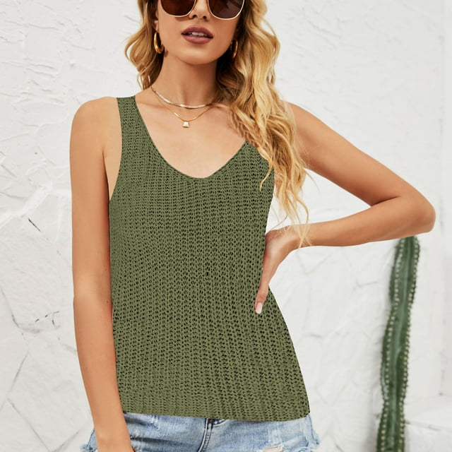 LSLJS Women Camisole à Bretelles Spaghetti Tank Tops Camisole Tricotée Couleur Unie Mode Décontractée Tank Tops