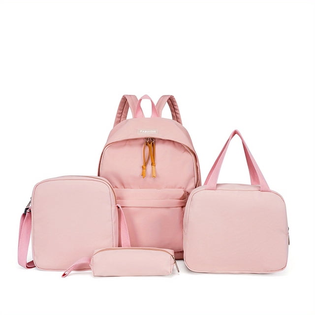 4PCS Mochila De Gran Capacidad Rosa, Mochila Escolar Preppy, Mochila De Viaje Casual Y Bolsa Para Portátil Y Almuerzo Y Bolsa De Lápices
