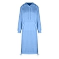 thumbnail image 4 of Dpytoraw Women's Casual Loose Solid Color Drawstring Hoodie Fall Warm Fleece Sweatshirt Maxi Dress With Pocket Women’s Work Office Appropriate Dresses, 4 of 5