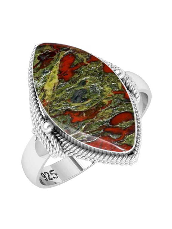 Natural Dragon Blood Jasper Ring 925 Sterling Silver Handmade Jewelry