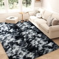 thumbnail image 3 of Javonne Fluffy Shag Rug for Bedroom,5'x7' Soft Shaggy Fuzzy Area Rugs for Living Room,Cute Furry Plush Kids Rugs Nursery Dorm Boys Girls Room Carpets, Tie-dye Black and White, 3 of 8