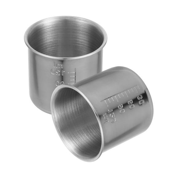 HOOWIFFY 2Pcs Sturdy Metal Measuring Cups Plated Silver Multifunction Container for Kitchen and Household Use