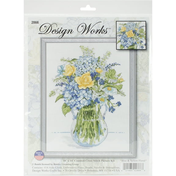 Design Works Counted Cross Stitch Kit 10"X14"-Blue & Yellow Floral (14 Count)