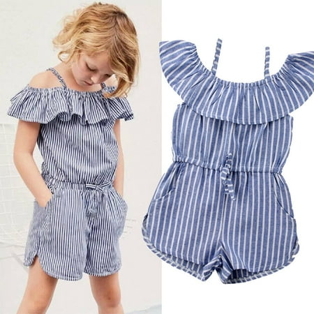 Summer Toddler Kids Baby Girls Stripe Off Shoulder Rompers Jumpsuits ...