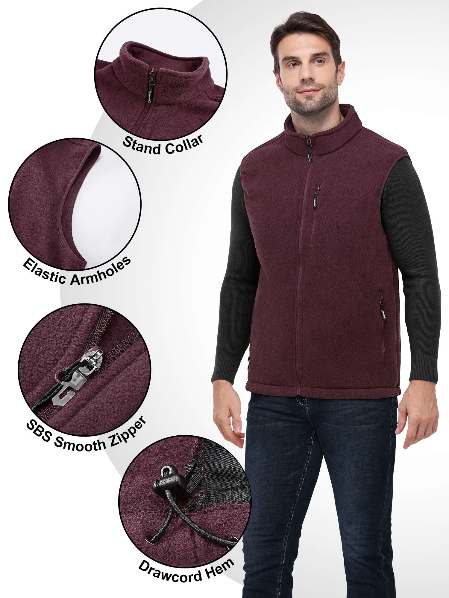 Off Road Ventures Men Fleece Vest Lightweight Winter Warm Casual Golf Sleeveless Jacket for Outdoor Running