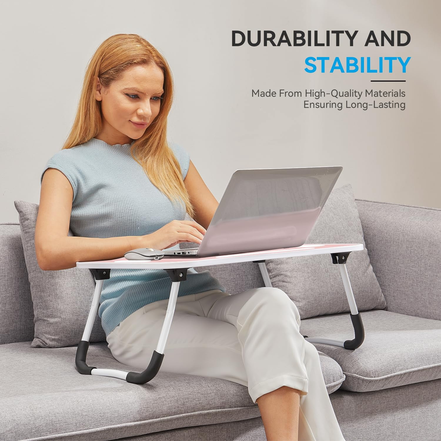 Folding Lap Desk  23 Inch Portable Wood Blue Laptop Bed With Cup Holder For Working Reading Writing Eating Watching Movies Sofa Couch Floor -new008 Pink