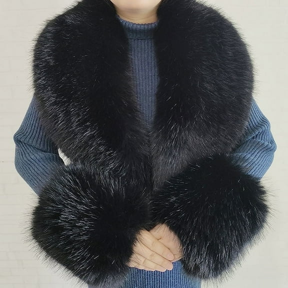  Faux Fur Collar Cuffs Set Warm Fake Fur Scarf Winter Women Fluffy Large Shawl Furry Scarves