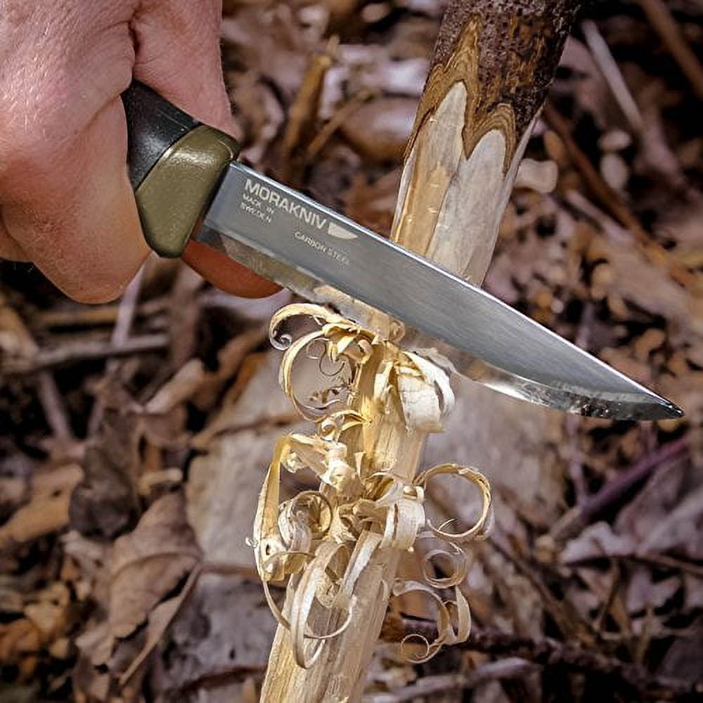 Morakniv Companion Heavy Duty Fixed Blade Knife, Carbon Steel Blade, Military Green and Black Rubber Handle, Military