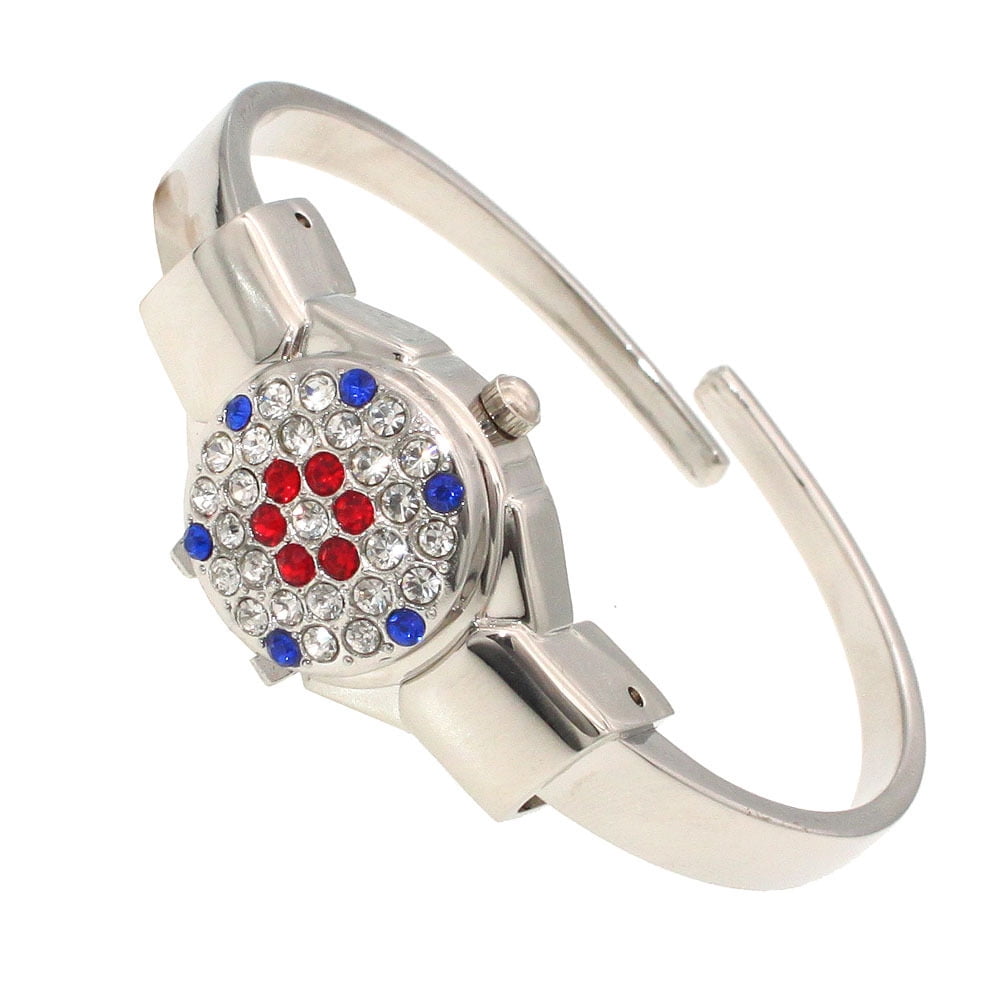 Silver Tone Crystal Bangle Watch - Secret Face Rhinestone Bracelet Watch, Glamorous Statement Piece