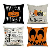 UgyDuky Set of 4 Halloween Pillow Covers 18×18 Inch Trick or Treat Pumpkin Pillow Covers Happy Halloween Linen Pillows Covers Halloween Decorations Pillowcases for Sofa, Couch, Bed, Home
