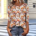thumbnail image 2 of Mwjwdo Womens 3/4 Sleeve Ghost Floral Printed Dressy Casual Henley Round Neck Relaxed Fit Tunic Tops Fall Shirts, 2 of 5