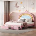 thumbnail image 1 of Full Size Upholstered Rainbow Design Bed, Velvet Princess Platform Bed with Storage Drawer, No Box-spring Needed,Colorful&Pink, 1 of 8