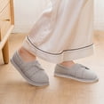 thumbnail image 6 of Women Autumn Winter Closed Toe Closed Back House Slippers Striped Soft Fabric Non Slip Flat Cushioned Indoor Footwear for Bedroom Housework Daily Homewear Gray 7-7.5(L), 6 of 6