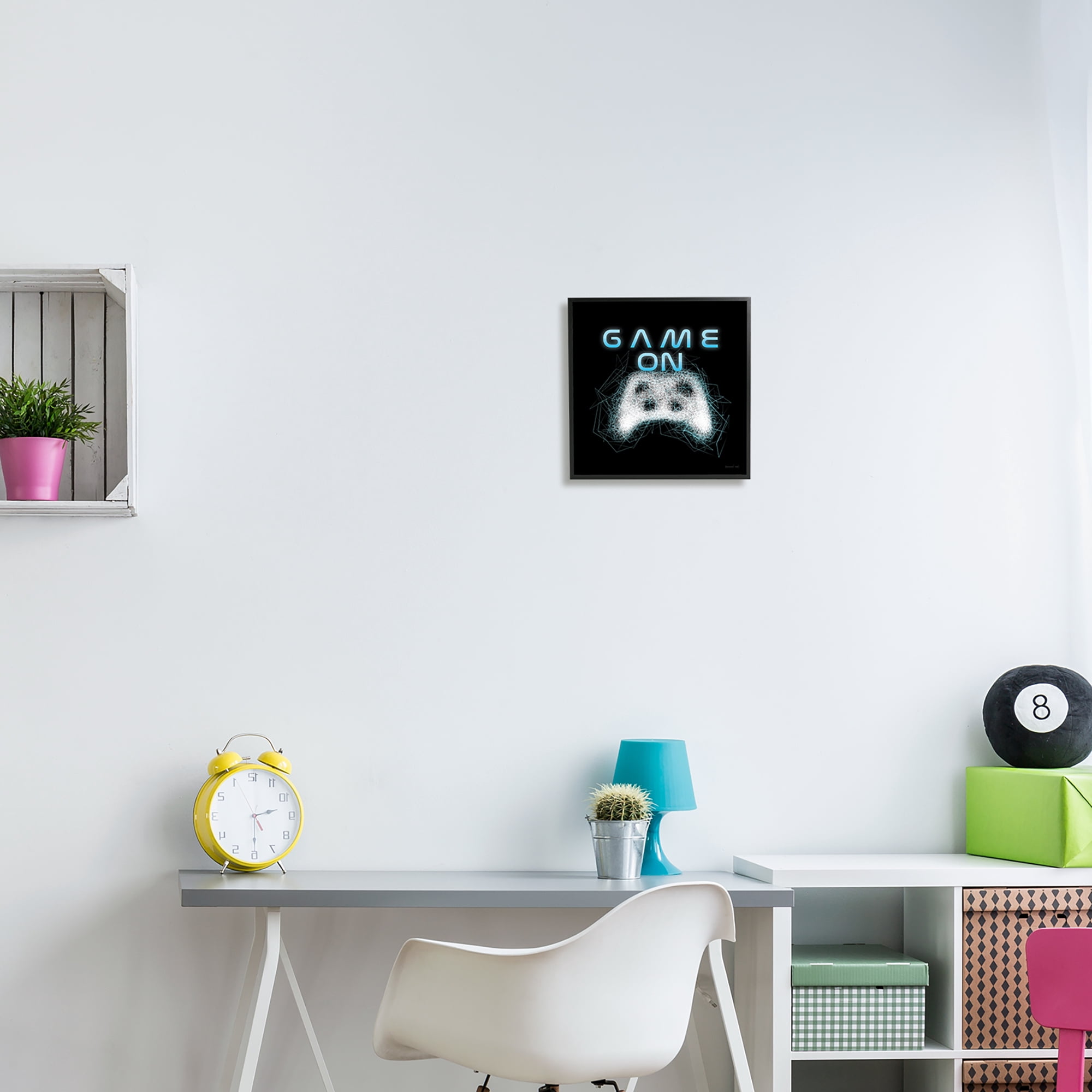 Stupell Industries Game On Abstract Controller Typography Painting Black Framed Art Print Wall Art, 12 x 12