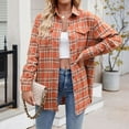 thumbnail image 4 of Women's Lightweight Flannel Plaid Button Down Shirts Oversized Long Sleeve Shacket Jacket Tops, 4 of 6