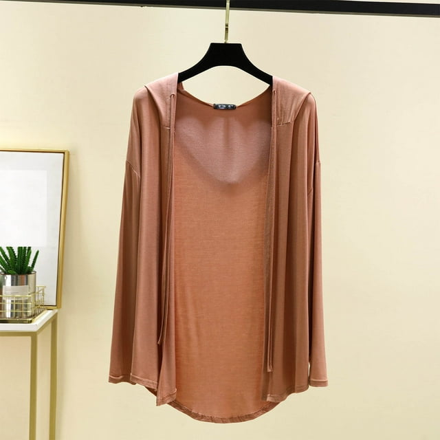 Pincandy Women Casual Lightweight Open Front Cardigans Long Sleeve Cardigans Dusters Hooded Summer Solid Color Outfits