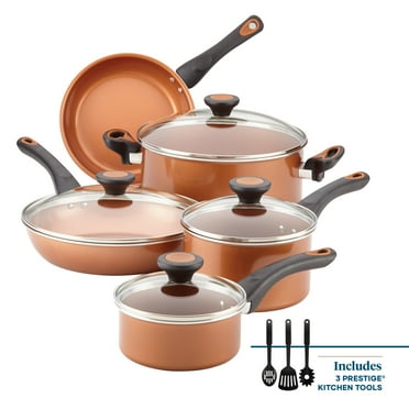 Farberware Glide 12 Piece Copper Ceramic Nonstick Pots and Pans, Copper