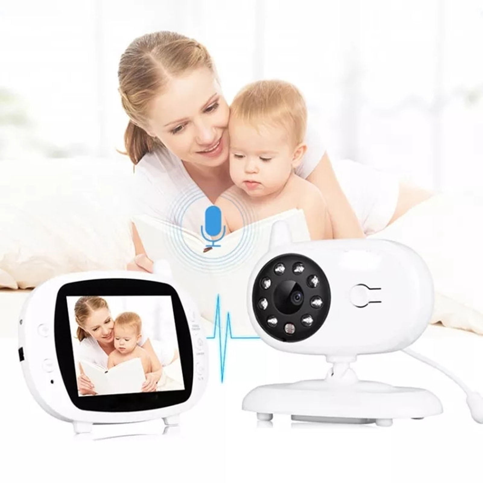 BOKYAN BM850 Wireless Video Baby Monitor with 3.5 Inch IPS Screen, 2-Way Talk, Night Vision, Lullabies, and Room Temperature Display, White EU Plug Edition