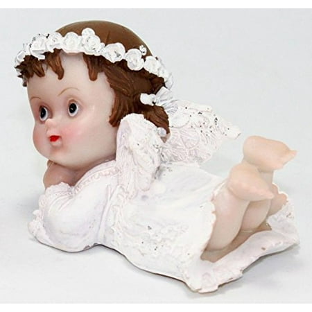 Baptism Angel Figurine - Blessing Guardian Angel Cherub Figurine Religious Baptism Party Baby Shower Cake Top Gift (White Crawling Girl)
