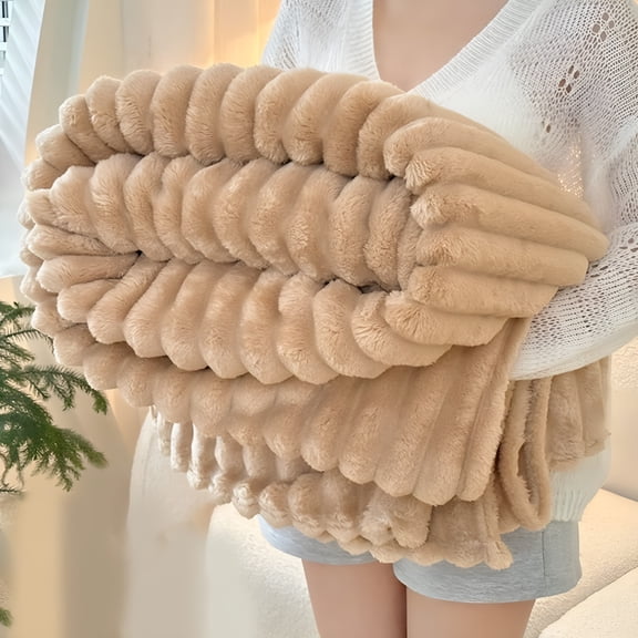 AUQ 2026 New Fluffy Faux Fur Throw Blanket,Thick 600Gsm Soft Cozy Throw Blankets for Bed,Luxury Plush Striped Warm Fuzzy Blanket for Couch Livingroom Home Decorations & Gifts(40" X 60",Pink)