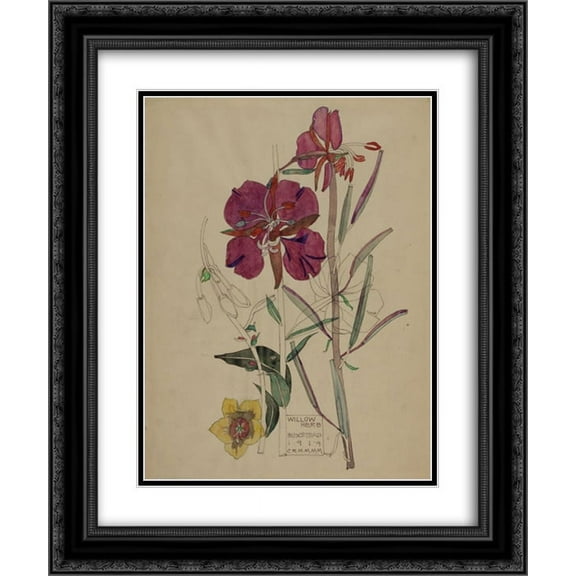 Charles Rennie Mackintosh 2x Matted 20x24 Black Ornate Framed Art Print 'Willow Herb, Buxstead '