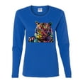 thumbnail image 2 of Wild Bobby, Colorful Rainbow Tiger Animal Lover Womens Graphic Long Sleeve T-Shirt, Royal, Medium, 2 of 3