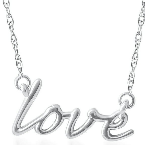 Pompeii 14K White Gold Love Script Pendant Necklace With 18" 14K White Gold Chain (,)