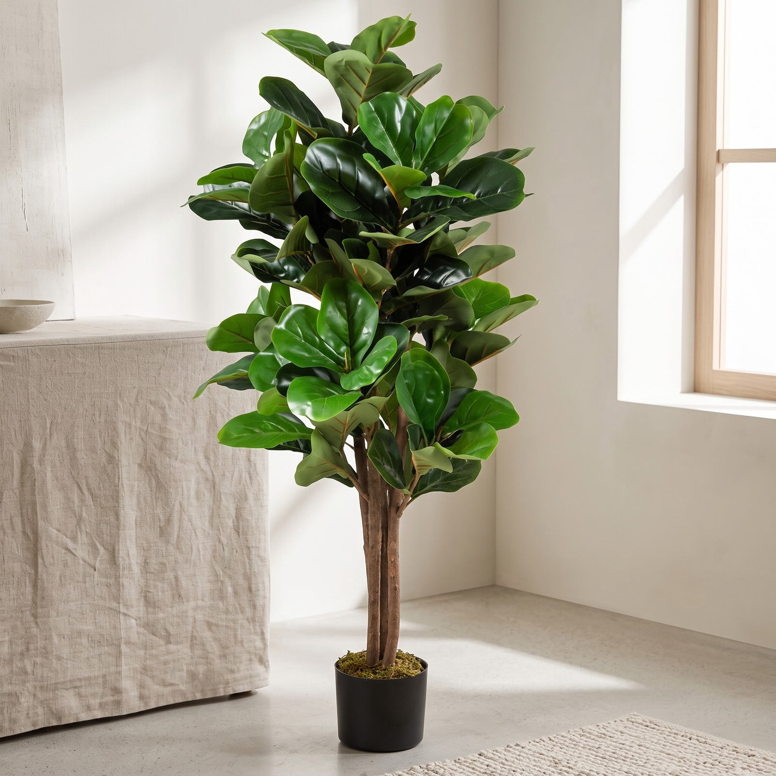 ALPULON 5 FT Artificial Fiddle Leaf Fig Tree, Faux Fig Plant with 180 Leaves and Plastic Planter Pot for Home Office Living Room Indoor Outdoor Decor, Green