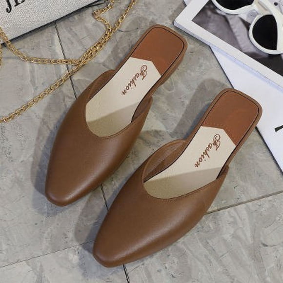 Commforr Summer Shoes for Women,Women's Flats,Office Shoes for Women,Mules for Woman Comfortable Pointed Toe Backless Loafers Flat Mule Business Casual Shoes Slides Slip on,Brown7