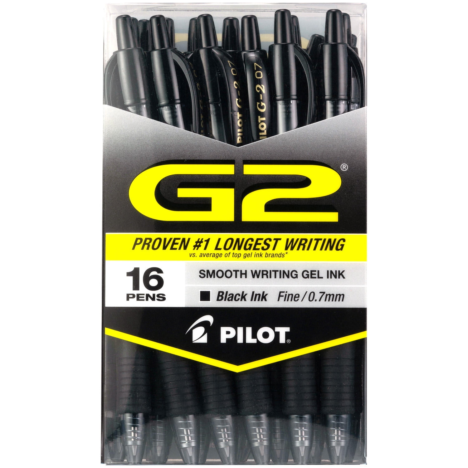 16 Pilot G2 G-2 Retractable Black Gel Ink Fine Point 0.7mm Roller Pen Smearproof 