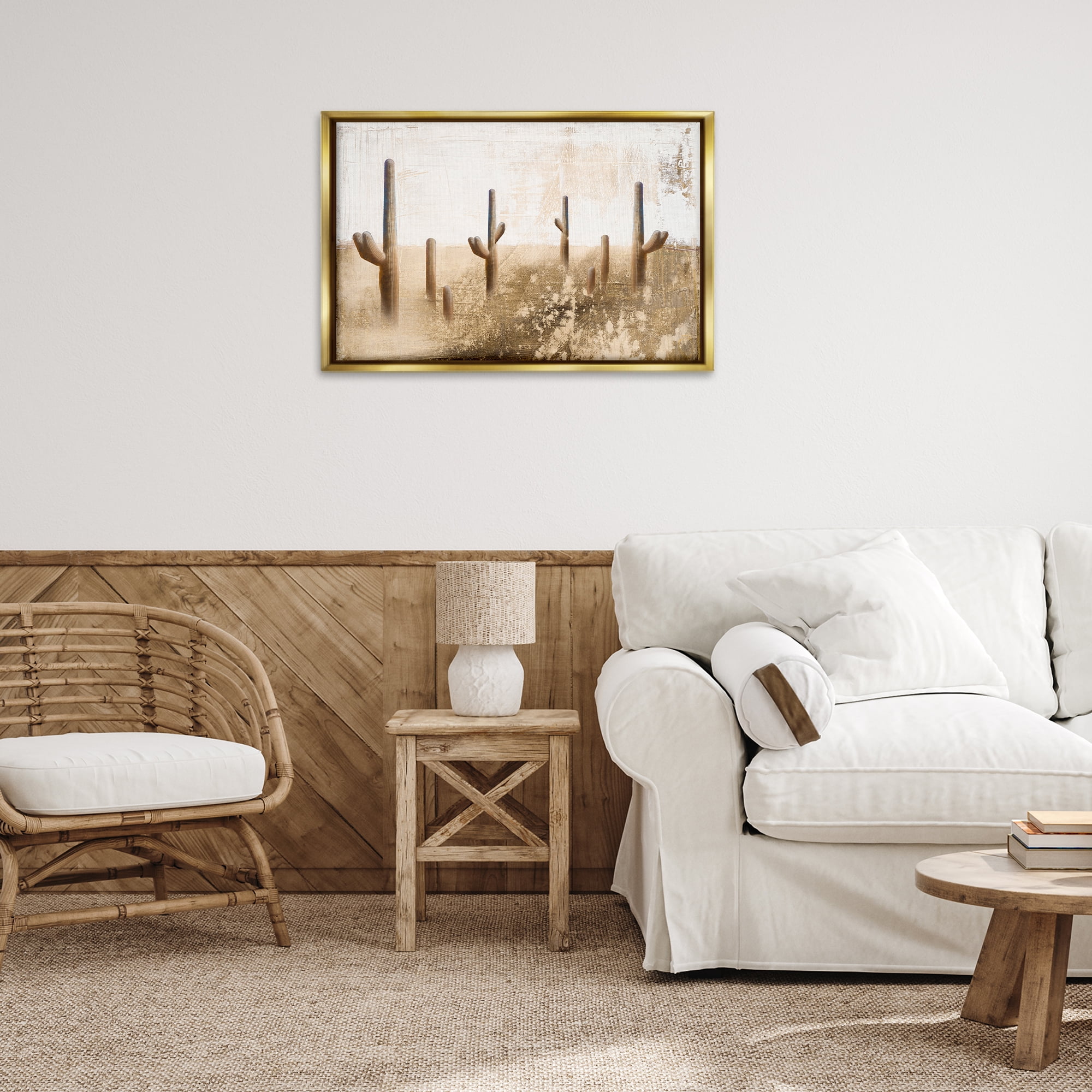 Stupell Industries Sepia Cacti Field Landscape & Nature Painting Gold Floater Framed Canvas Art Print Wall Art, 31 x 21