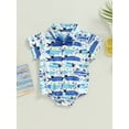 thumbnail image 2 of hirigin Baby Boy Romper, Short Sleeve Turn-down Collar Fish Print Summer Bodysuit with Bow Tie, 2 of 8