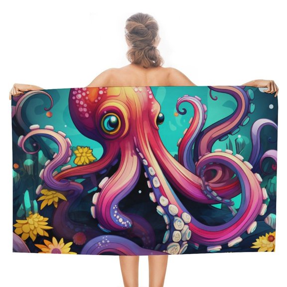Colorful Octopus Oversized -Washed Lightweight Quick Dry Beach Towels - 32"x63"