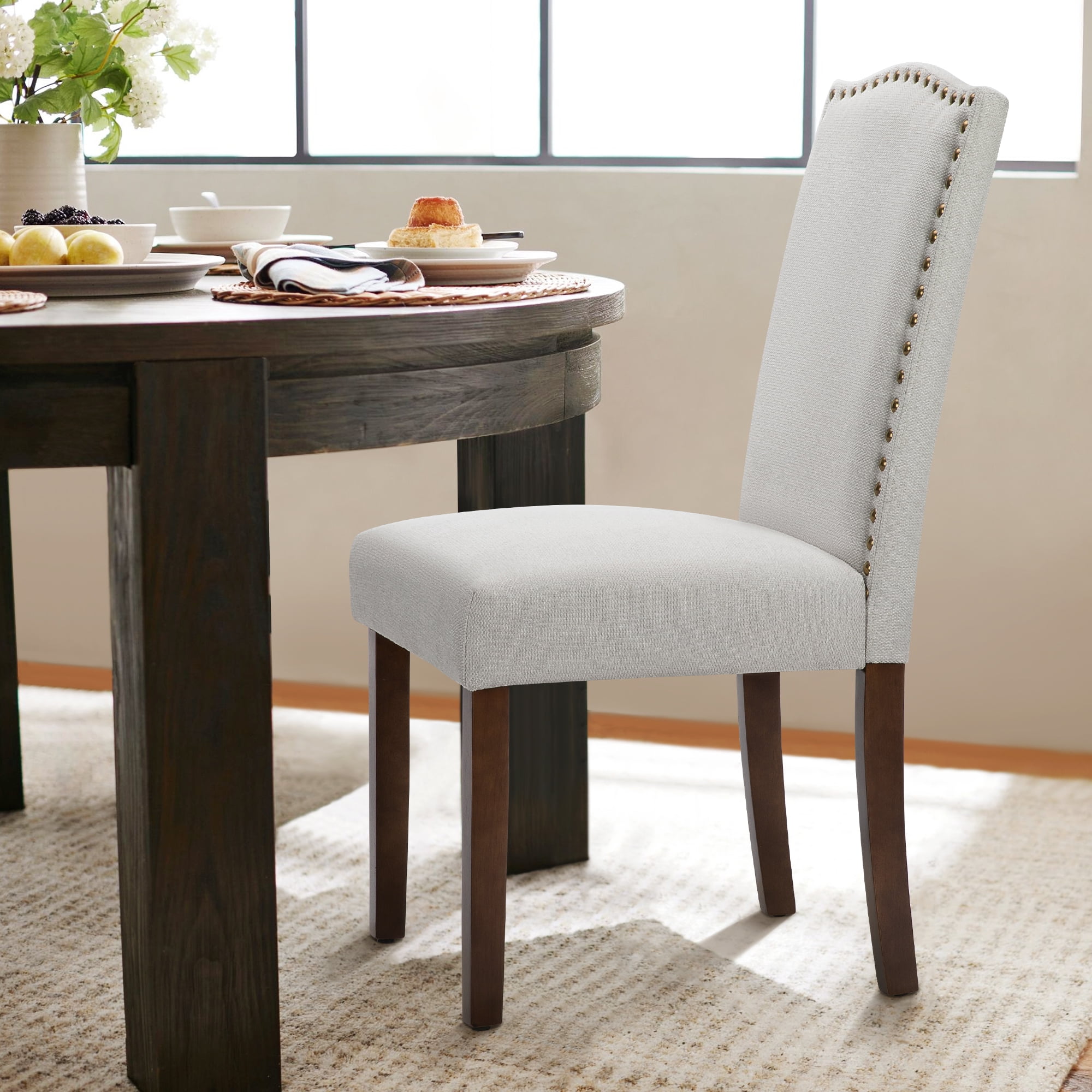 MCQ Dining Chairs Set of 2, Upholstered Fabric Kitchen Room Chairs, Gray