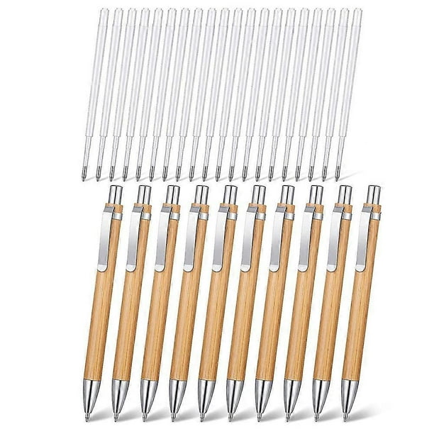 10 Pieces Bamboo Pens for Journaling, Blue Ink Ballpoint Pens and Refills, Retractable Wooden Pens, Office Products Pens