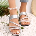 thumbnail image 2 of Summer Sandals for Women Footbed Solid Color Open Toe Slip-On Comfortable Elastic Strap Flat Slippers Sandals for Women Beach Vacation Holiday Vintage Fashion, 2 of 10