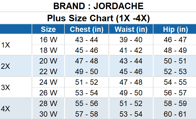 Jordache Plus Size Chart
