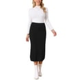 thumbnail image 2 of Faldas de lápiz de punto para mujer INSPIRE CHIC, elásticas, de cintura alta, ajustadas, casuales, midi, talla XL, negras, 2 of 6