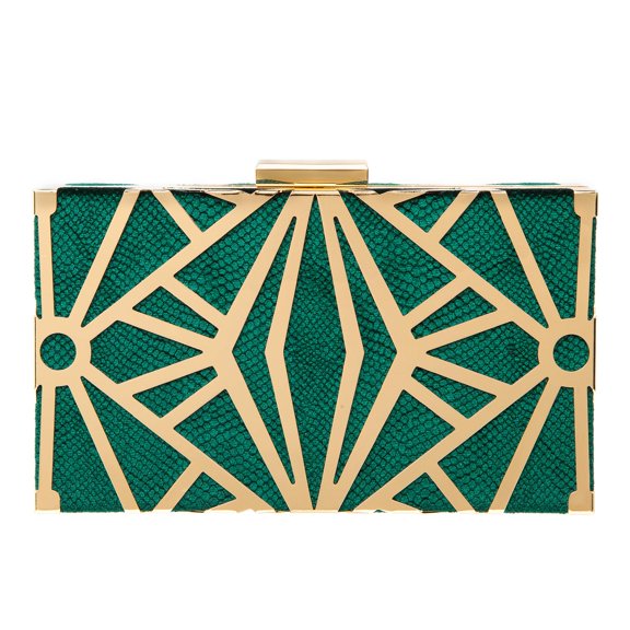Bolso de mano elegante para mujer, exquisito diseño hueco de metal, 1733 Green, Mediano