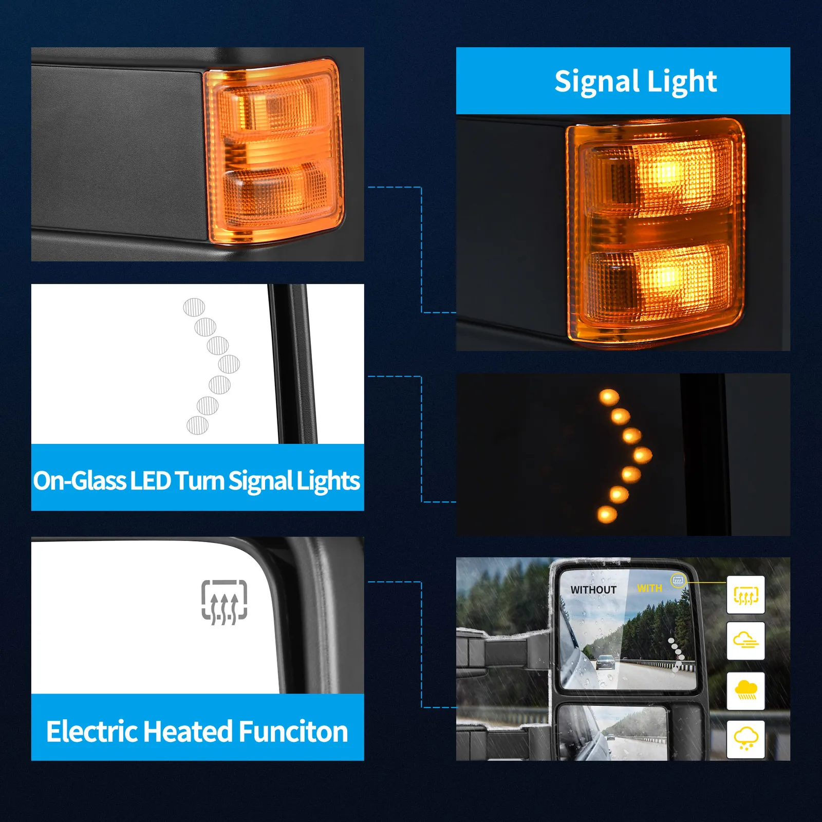 Ledkingdomus Tow Mirrors for 08-16 Ford F250-F550 Super Duty Power Heated Turn Signal