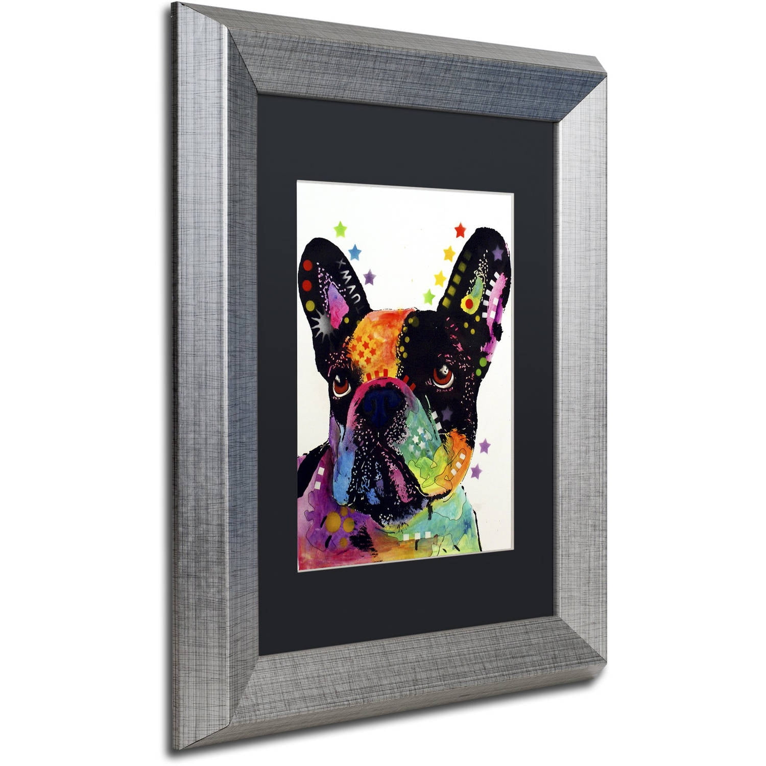 Trademark Fine Art "French Bulldog" Canvas Art by Dean Russo, Black Matte, Silver Frame