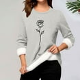 thumbnail image 2 of TFEOQRY Women's Crew Neck Sweatshirt Floral Print Fleece Lined Long Sleeve Casual Pullover Fall Winter Top Gray, 2 of 3