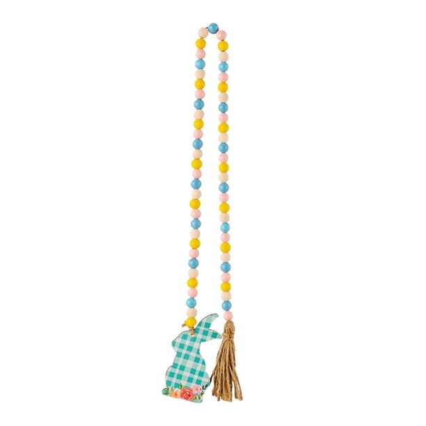 Guirnalda de cuentas de madera de Pascua, adorno de cuentas bohemias con oración de primavera, colgante de conejo para pared Conejo Azul 81x5x3cm