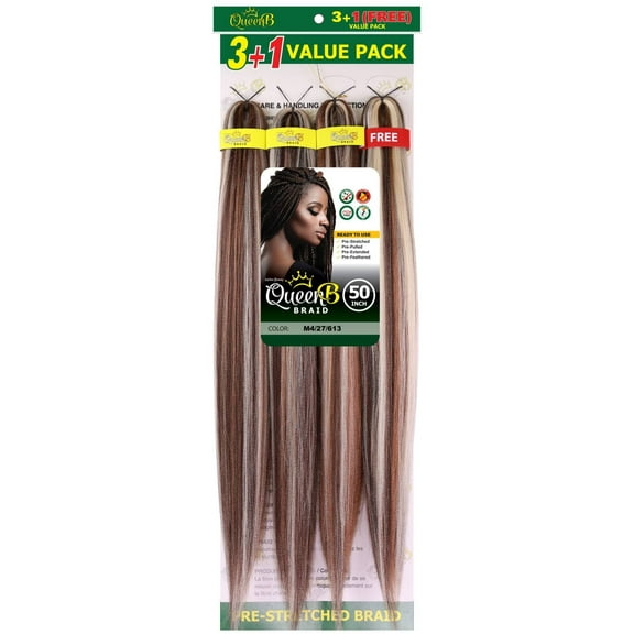 QueenB 4X Value Pack Pre-Stretched Braiding Hair 50” – Color M4/27/613