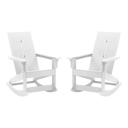 Flash Furniture Finn Poly Resin Rocking Adirondack Chair - White (Set of 2)