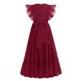 thumbnail image 3 of IBTOM CASTLE Flower Girl Flowy Ruffle Chiffon Trim A-Line Dress for Kid Wedding Junior Bridesmaid Communion Party Pageant Maxi Belted Gown 13-14 Years Wine Red, 3 of 8