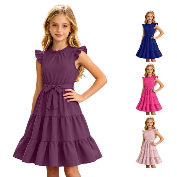 HUITKMM Kids Clothes Girls Fashion Girl Summer Dress Size 7-8 Years Dark Purple