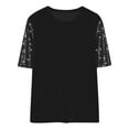 thumbnail image 4 of Hfnxid Women's Velvet Sequin Shirt Crew Neck Patchwork Half Sleeve Top Trendy Casual Sparkling Party Tops Summer Tshirt, 4 of 5